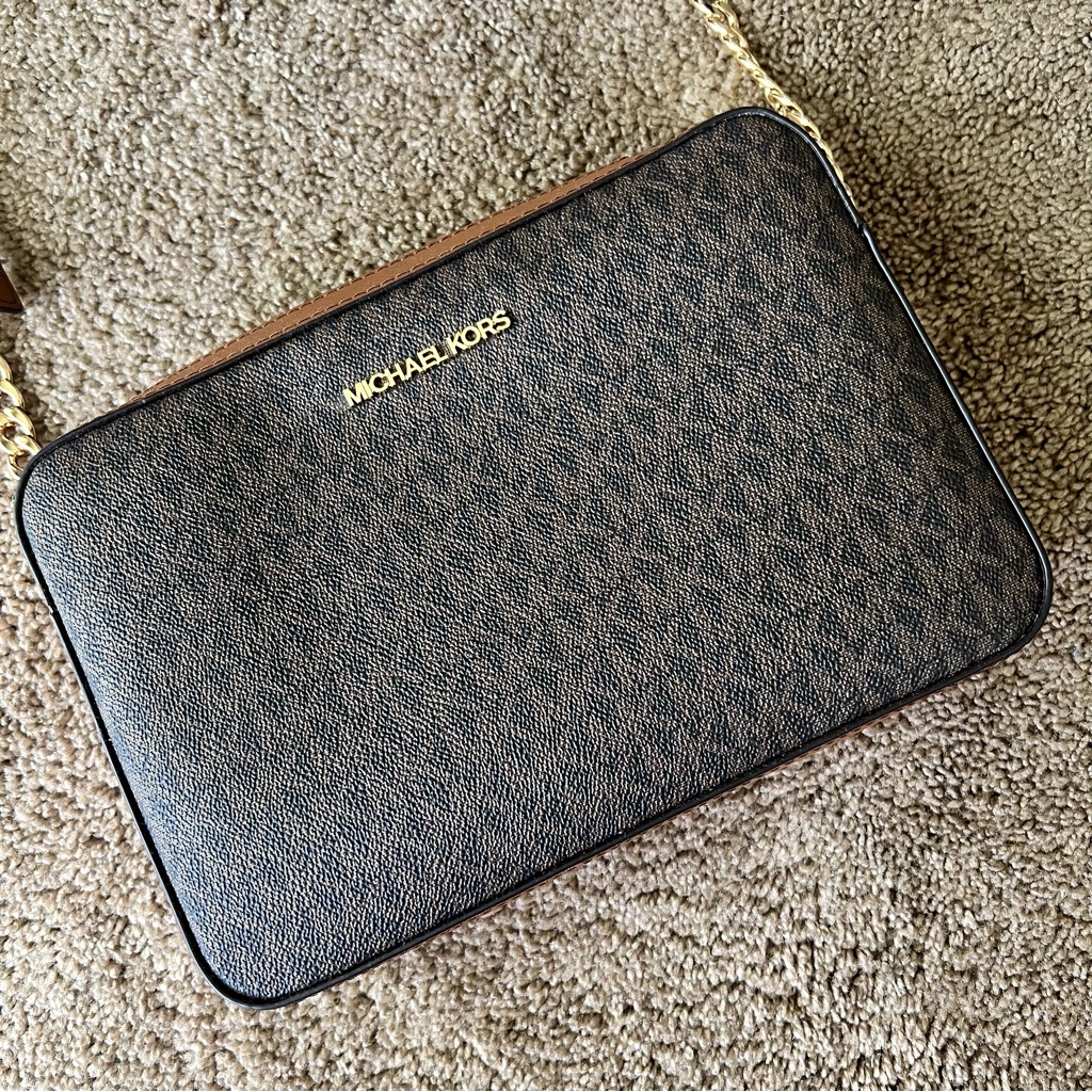 Michael Kors Jet Set Large Printed Logo Crossbody Bag Brown